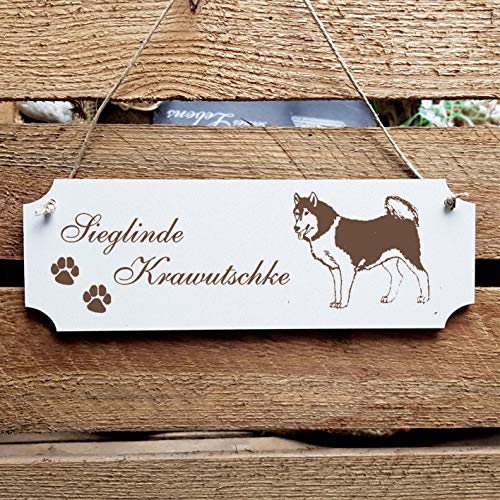 Schild Hund « Siberian Husky » Türschild mit persönlicher Wunschgravur und Motiv - Größe ca. 20 x 6,7 x 0,5 cm - Shabby Dekoration Namensschild Name - Hunde von DEKOLANDO