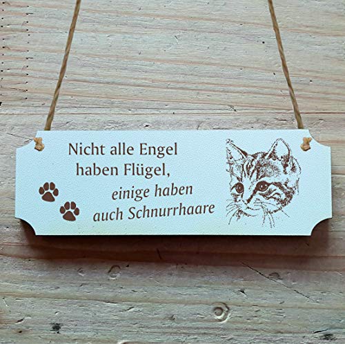 Schild « NICHT ALLE ENGEL HABEN FLÜGEL, EINIGE HABEN AUCH SCHNURRHAARE » 20 x 6,7 cm - Mit Motiv - Dekoschild Holzschild Türschild Waidmann Jagd von DEKOLANDO