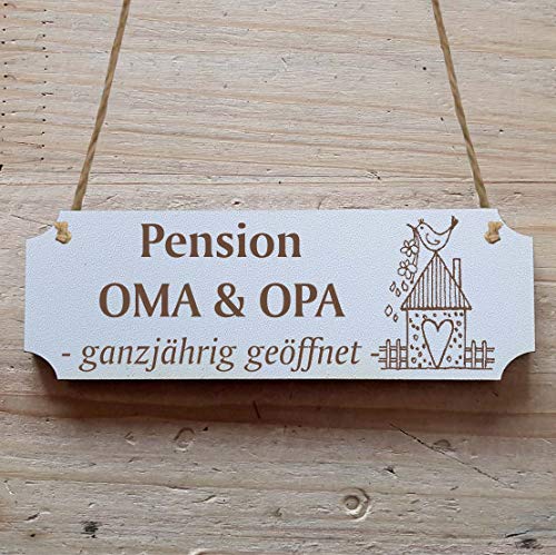 Schild Pension Oma und Opa ganzjährig geöffnet - Türschild 20 x 6,7 cm von DEKOLANDO