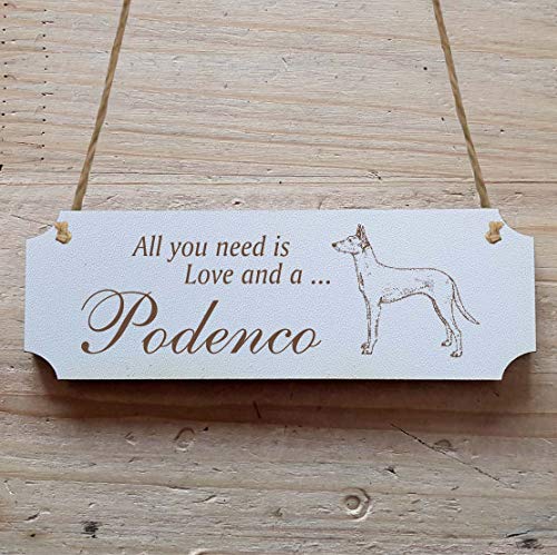 Schild « PODENCO » 15 x 5 cm - Dekoschild Holzschild Türschild - Hund Haustier von DEKOLANDO