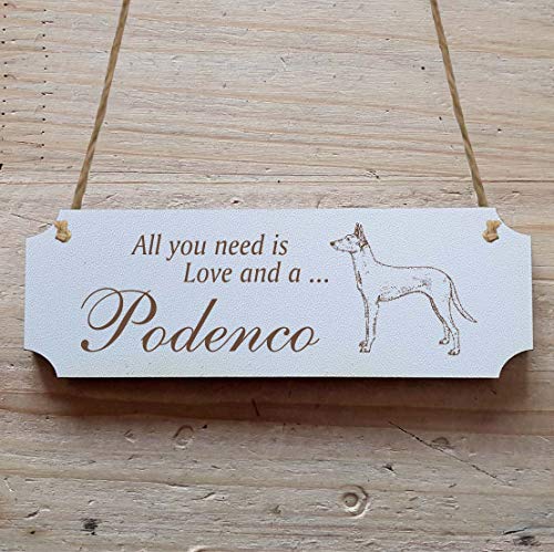 Schild « PODENCO » 20 x 6,7 cm - Dekoschild Holzschild Türschild - Hund Haustier von DEKOLANDO
