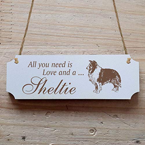 Schild « SHETLAND SHEEPDOG » 29 x 9,7 cm - Dekoschild Holzschild Türschild - Hund Haustier Sheltie von DEKOLANDO