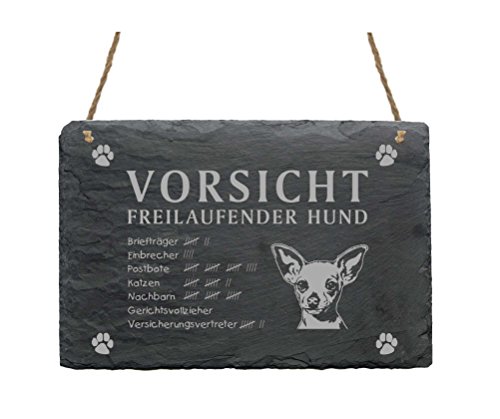 Schild Schiefer Spruch Chihuahua Vorsicht Freilaufender Hund 22 x 16 cm Schild Schiefer Spruch Chihuahua Vorsicht Freilaufender Hund 22 x 16 cm von DEKOLANDO