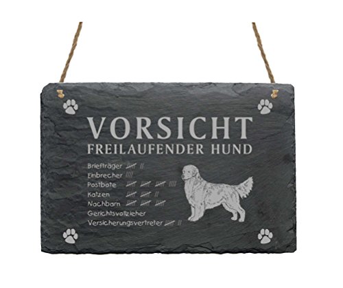 Schild Schiefer Spruch Golden Retriever Vorsicht Freilaufender Hund 22 x 16 cm Schild Schiefer Spruch Golden Retriever Vorsicht Freilaufender Hund 22 x 16 cm von DEKOLANDO