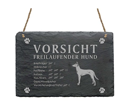 Schild Schiefer Spruch Podenco Vorsicht Freilaufender Hund Türschild 22 x 16 cm Schild Schiefer Spruch Podenco Vorsicht Freilaufender Hund Türschild 22 x 16 cm von DEKOLANDO