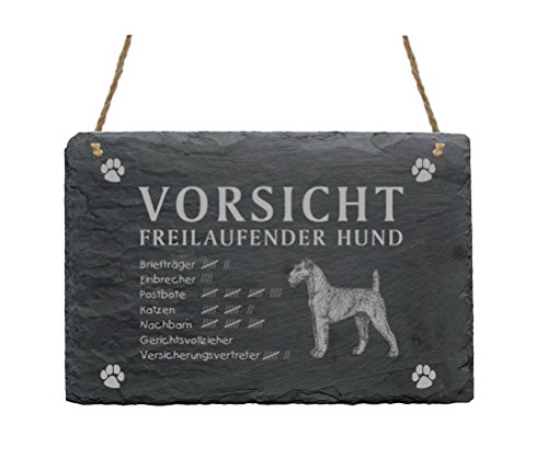 Schild Schiefertafel Spruch Irish Terrier Vorsicht Freilaufender Hund 22 x 16 cm von DEKOLANDO