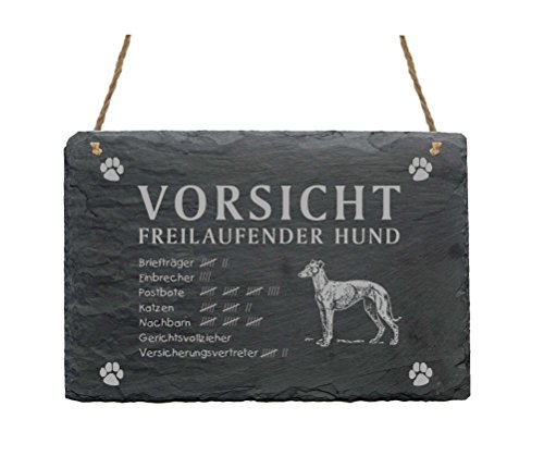 Schild Schiefertafel Spruch Windhund Vorsicht Freilaufender Hund 22 x 16 cm von DEKOLANDO
