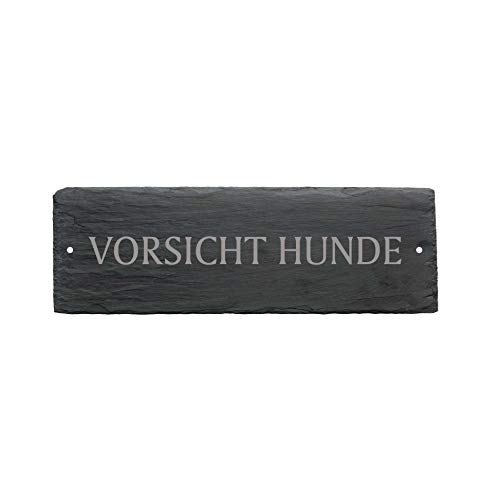 Schild Spruch Schiefer VORSICHT HUNDE Schiefertafel Türschild 22 x 8 cm von DEKOLANDO