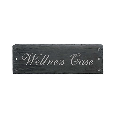 Wellness Oase Schild aus Schiefer Schiefertafel graviert - Türschild 22x8cm | Dekolando von DEKOLANDO