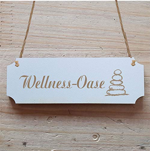 Schild « WELLNESS OASE » ca. 20 x 6,7 cm - mit Motiv Zen Steine - Türschild Dekoschild Geschenk - Badezimmer Wohnzimmer Praxis Therapie Yoga Spa von DEKOLANDO