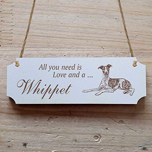 Schild « WHIPPET WINDHUND » 20 x 6,7 cm - Dekoschild Holzschild Türschild - Hund Haustier Greyhound von DEKOLANDO