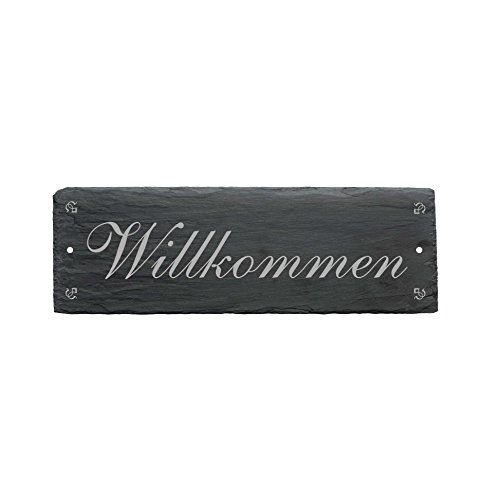 Schild « WILLKOMMEN » aus Schiefer - ca.22 x 8 cm - Türschild für die Haustür von DEKOLANDO