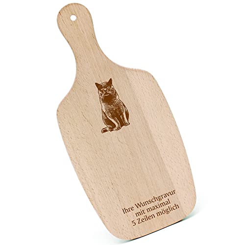 Schneidebrett Frühstücksbrettchen Gravur personalisiert - BKH Britisch Kurzhaar Katze - mit Griff 330x150 Holzbrett Holz Küche Schneidbrett von dekolando