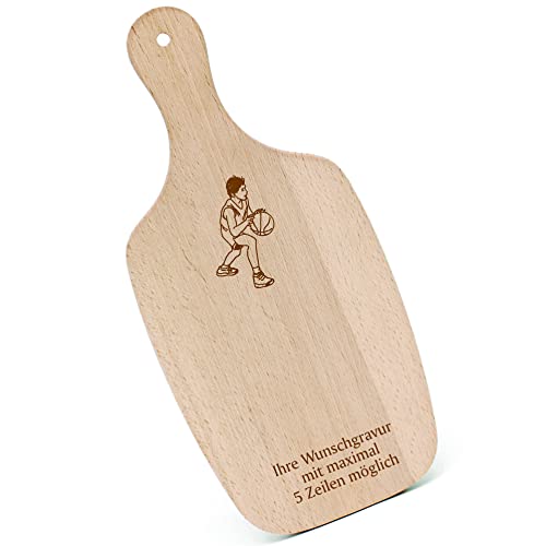 Schneidebrett Frühstücksbrettchen Gravur personalisiert - Basketball - mit Griff 330x150 Holzbrett Holz Küche Schneidbrett von dekolando