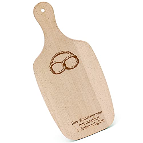 Schneidebrett Frühstücksbrettchen Gravur personalisiert - Brezel - mit Griff 330x150 Holzbrett Holz Küche Schneidbrett von DEKOLANDO