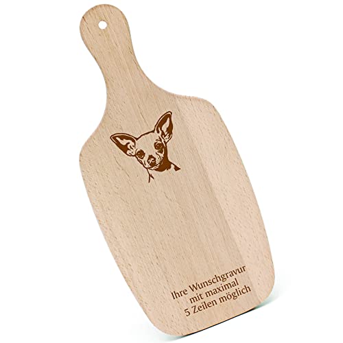 Schneidebrett Frühstücksbrettchen Gravur personalisiert - Chihuahua Kopf - mit Griff 330x150 Holzbrett Holz Küche Schneidbrett von dekolando