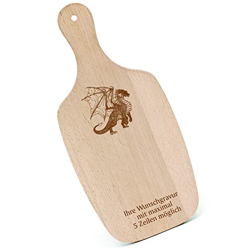 Schneidebrett Frühstücksbrettchen Gravur personalisiert - Drache - mit Griff 330x150 Holzbrett Holz Küche Schneidbrett Schneidebrett Frühstücksbrettchen Gravur personalisiert - Drache - mit Griff 330x150 Holzbrett Holz Küche Schneidbrett von DEKOLANDO