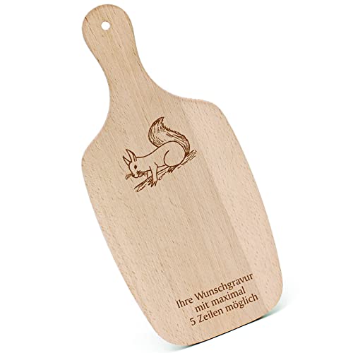 Schneidebrett Frühstücksbrettchen Gravur personalisiert - Eichhörnchen - mit Griff 330x150 Holzbrett Holz Küche Schneidbrett von dekolando