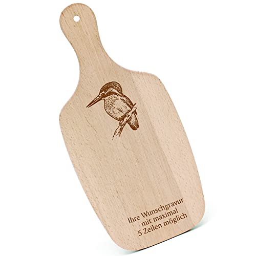 Schneidebrett Frühstücksbrettchen Gravur personalisiert - Eisvogel - mit Griff 330x150 Holzbrett Holz Küche Schneidbrett von dekolando