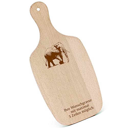 Schneidebrett Frühstücksbrettchen Gravur personalisiert - Elefant - mit Griff 330x150 Holzbrett Holz Küche Schneidbrett von dekolando
