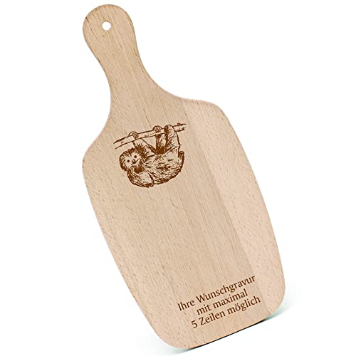 Schneidebrett Frühstücksbrettchen Gravur personalisiert - Faultier - mit Griff 330x150 Holzbrett Holz Küche Schneidbrett von dekolando