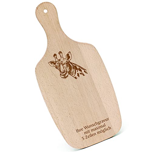 Schneidebrett Frühstücksbrettchen Gravur personalisiert - Giraffe Kopf - mit Griff 330x150 Holzbrett Holz Küche Schneidbrett von dekolando