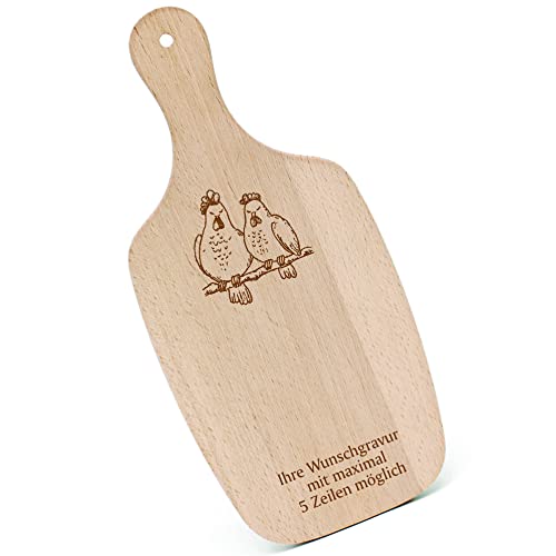 Schneidebrett Frühstücksbrettchen Gravur personalisiert - Hühner - mit Griff 330x150 Holzbrett Holz Küche Schneidbrett von dekolando