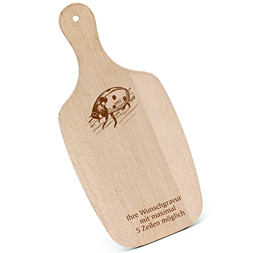 Schneidebrett Frühstücksbrettchen Gravur personalisiert - Marienkäfer - mit Griff 330x150 Holzbrett Holz Küche Schneidbrett von dekolando