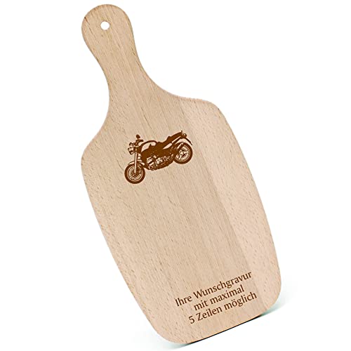 Schneidebrett Frühstücksbrettchen Gravur personalisiert - Motorrad - mit Griff 330x150 Holzbrett Holz Küche Schneidbrett von dekolando