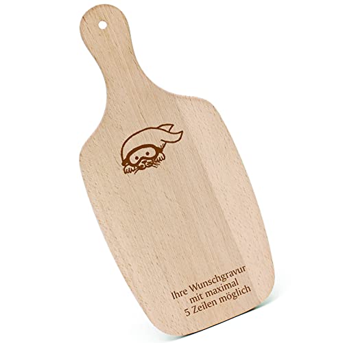 Schneidebrett Frühstücksbrettchen Gravur personalisiert - Robbe mit Taucherbrille - mit Griff 330x150 Holzbrett Holz Küche Schneidbrett von dekolando