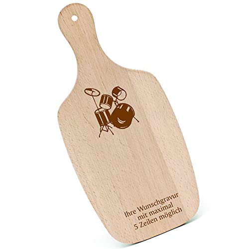 Schneidebrett Frühstücksbrettchen Gravur personalisiert - Schlagzeug - mit Griff 330x150 Holzbrett Holz Küche Schneidbrett von dekolando