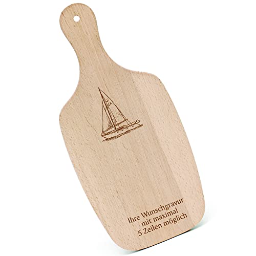 Schneidebrett Frühstücksbrettchen Gravur personalisiert - Segelboot - mit Griff 330x150 Holzbrett Holz Küche Schneidbrett von dekolando
