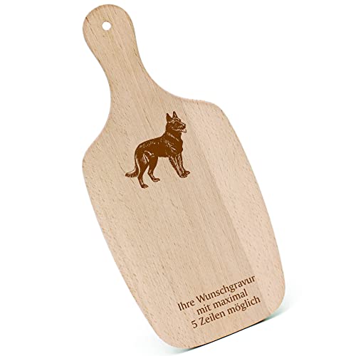 Schneidebrett Frühstücksbrettchen Gravur personalisiert - belgischer Schäferhund Malinois - mit Griff 330x150 Holzbrett Holz Küche Schneidbrett von dekolando