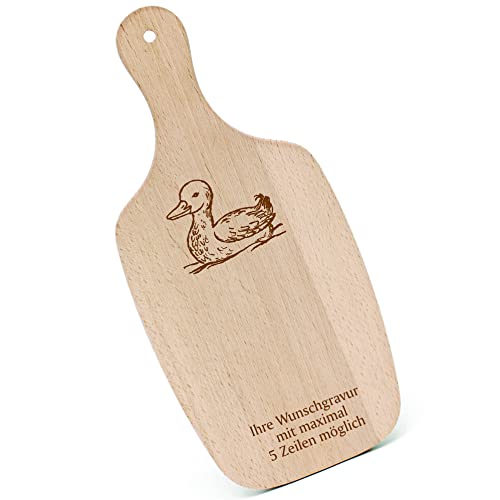 Schneidebrett Frühstücksbrettchen Gravur personalisiert - niedliche Ente - mit Griff 330x150 Holzbrett Holz Küche Schneidbrett von dekolando