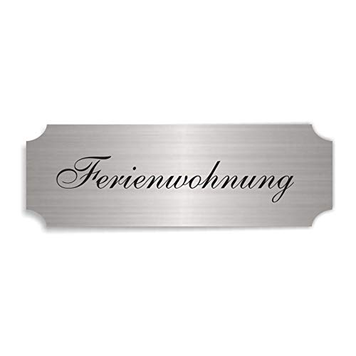 Silberfarbenes Schild FERIENWOHNUNG - ca. 15 x 5 cm - selbstklebend wetterfest von DEKOLANDO