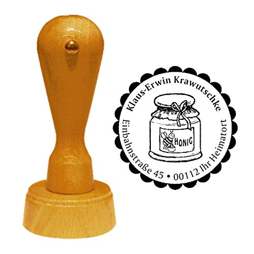 Stempel Adressstempel « HONIGGLAS » Durchmesser ca. Ø 40 mm - mit persönlicher Adresse und Motiv - Honig Glas Imker Imkerei Bienenhonig Stempel Adressstempel « HONIGGLAS » Durchmesser ca. Ø 40 mm - mit persönlicher Adresse und Motiv - Honig Glas Imker Imkerei Bienenhonig von DEKOLANDO