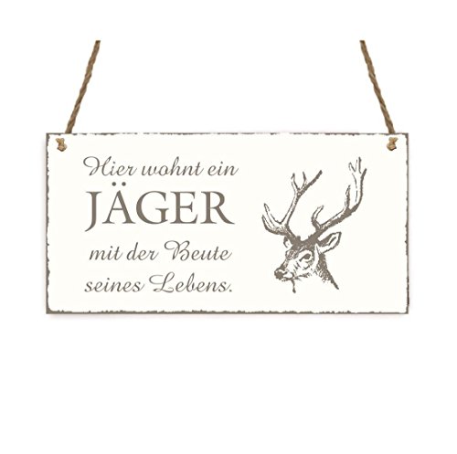 TÜRSCHILD Hier wohnt ein JÄGER Hirsch Vintage Dekoschild Holzschild von DEKOLANDO