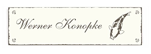 Selbstklebendes Türschild « KOI KARPFEN » Schild mit persönlichem Wunschnamen Name - Klingelschild - Japan Garten Teich Fische von DEKOLANDO