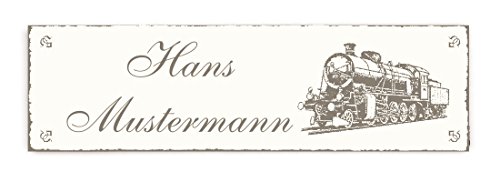 Selbstklebendes Türschild « DAMPFLOKOMOTIVE » Schild mit persönlichem Namen - Klingelschild Shabby Vintage - Lokführer Schaffner von DEKOLANDO