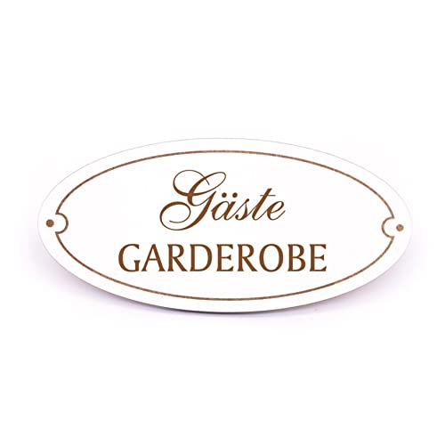 Türschild - Gäste Garderobe - Schild oval Gästegarderobe Gast Holzschild graviert selbstklebend 15 x 7 cm von DEKOLANDO