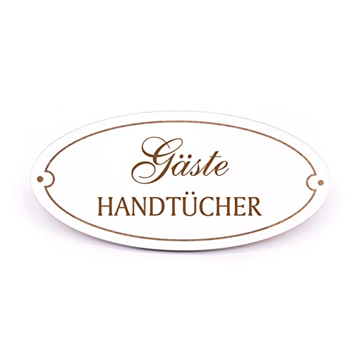 Türschild - Gäste Handtücher - Schild oval Gästehandtuch Gast Besucher Holzschild graviert selbstklebend Baddeko für Gäste-WC Ferienwohnung 15 x 7 cm (Gäste Handtücher) von DEKOLANDO