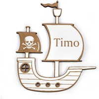 Türschild Kinderzimmer Piratenschiff Personalisiert - Selbstklebendes Schild Mit Name 14, 5 X 17 cm Kinder Kinderzimmertür Deko Geschenk von DEKOLANDO