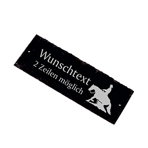 Westernreiten Schild aus Schiefer mit Wunschtext Türschild Namensschild Klingelschild Stalltafel Westernpferd 22 x 8 cm von DEKOLANDO