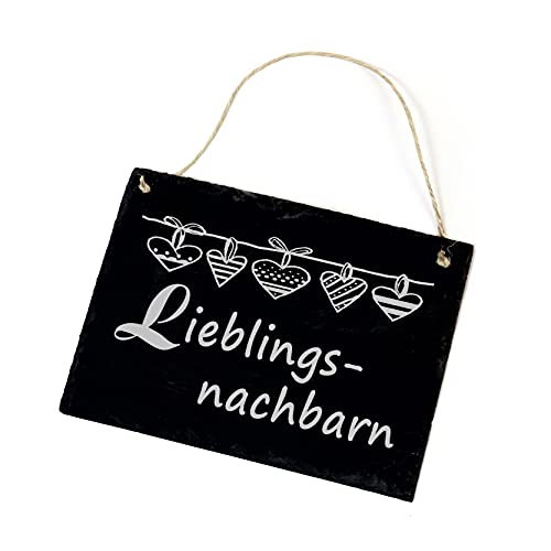 Lieblingsnachbarn Schild Schiefertafel graviert mit Motiv Herzen - Nachbarn 22 x 16 cm | Dekolando von DEKOLANDO
