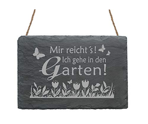 Schild Schiefertafel MIR REICHT'S! Ich gehe in den GARTEN! mit Motiv BLUMEN - Dekoschild - Spruch von DEKOLANDO