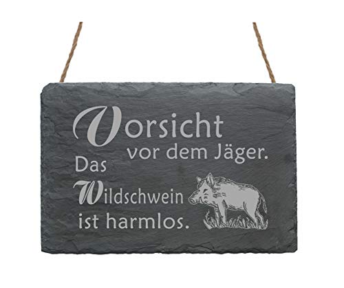 Schiefertafel Vorsicht vor dem Jäger, das Wildschwein ist harmlos - Schild 22 x 16 cm von DEKOLANDO