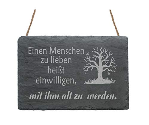 Wetterfeste Schiefertafel « ZUSAMMEN ALT WERDEN » mit Motiv BAUM - Schild Türschild Dekoschild - Geschenk Valentinstag Verlobung Hochzeit Spruch Liebe von DEKOLANDO