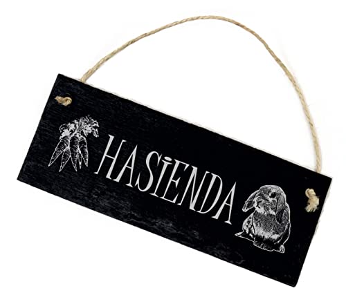 Zwergkaninchen Schild aus Schiefer Gravur - Hasienda - Hasen Kaninchen Stall Türschild 22 x 8 cm | Dekolando von DEKOLANDO