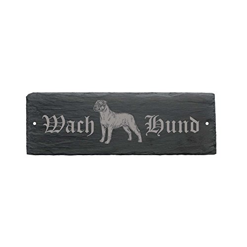 Schiefer wetterfestes Schild WACHHUND Bullmastiff - Türschild Hund 22 x 8 cm von DEKOLANDO