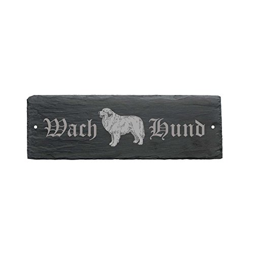 Pyrenäenberghund Schild Schiefer graviert - Wachhund und Motiv - Türschild Warnschild 22x8 cm | Dekolando von DEKOLANDO